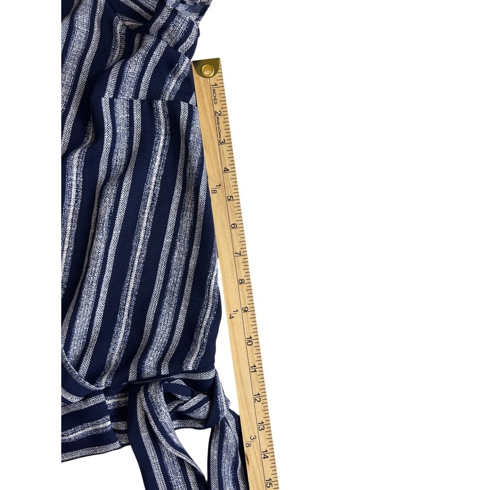 Fortune and Ivy medium wrap tie v neck blouse white blue stripe - Picture 4 of 8